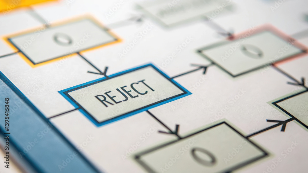 Poster flowchart illustrating trade barriers concept with clear reject decision point, emphasizing decision