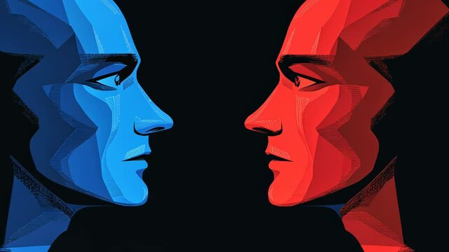 Silhouette Profile of Woman and Man in Love Vector Illustration