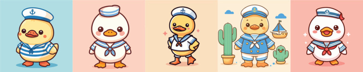 cute duck vector in sailor costume