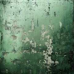 Textured green grunge wall with varying shades and imperfections featuring ample copy space on the right side