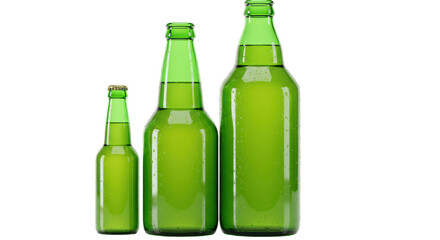 Isolated Green Beer Bottles of Different Sizes