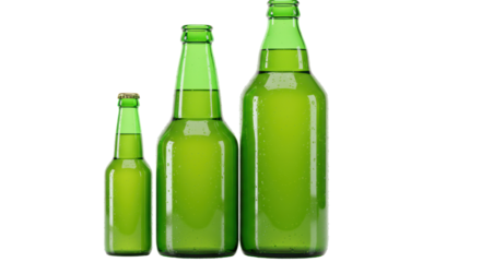 Isolated Green Beer Bottles of Different Sizes