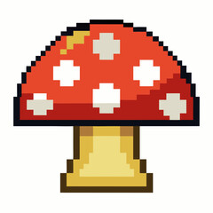 Obraz premium Pixel Art Mushroom Icon Retro 8 Bit Style Gaming Graphic