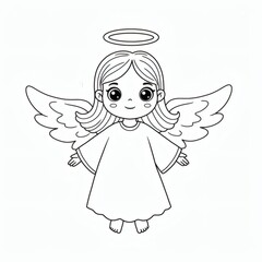 Fototapeta premium Angel cartoon outline isolated on white background - for coloring page