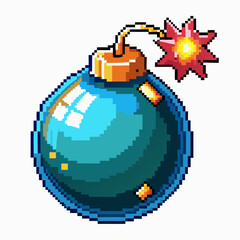 Pixel Art Bomb Icon with Burning Fuse and Retro Game Aesthetic