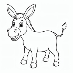 Donkey cartoon outline isolated on white background - for coloring page