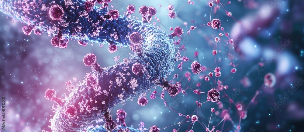 Poster a colorful depiction of molecular structures, showcasing intricate details and connections, represen