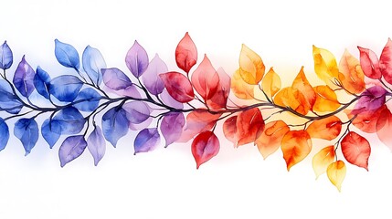 Watercolor autumn leaves border