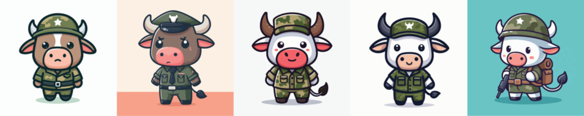 funny bull vector in soldier costume