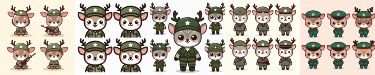 vector cute deer in soldier costume