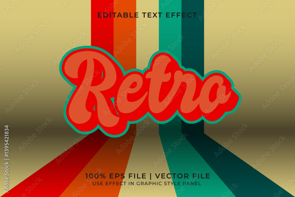 Poster 3d editable vector text effect in retro or vintage style. editable font design