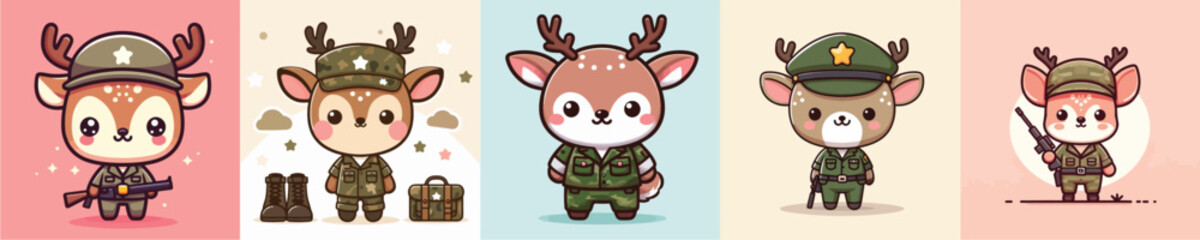 cute deer vector in soldier costume
