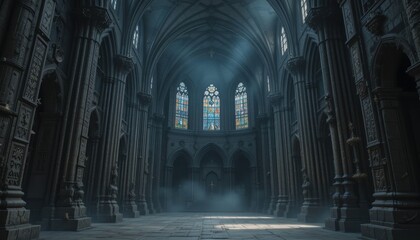 Gothic Cathedral Interior: Mystical Light and Shadow Play