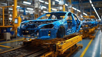 Fototapeta premium Semi finished cars being produced by automobile manufacturing factories