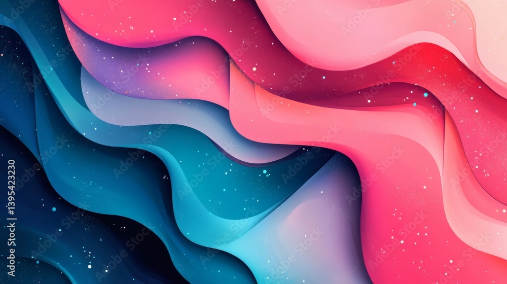 Canvas Prints a vibrant abstract design with layered wavy shapes and pastel colors.