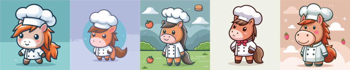 cute horse vector in chef costume