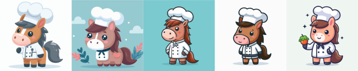 cute horse vector in chef costume