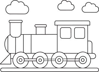 Simple Outline Drawing of a Cute Cartoon Train for Kids