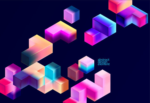 Fototapeta Multicolored 3D cubes. Glass iridescent geometric shape. Abstract composition