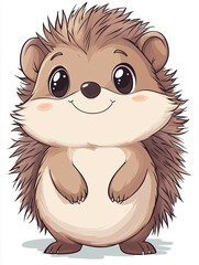 A cartoon hedgehog with a simple and clear line drawing, low detail, black lines on a white background, no shadows or shading