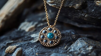 Fototapeta premium A chic photoshoot of a pendant featuring Gilded Grace and Timeless Trinkets, merging Unique Collections with Contemporary Style accents, captured from a front angle 