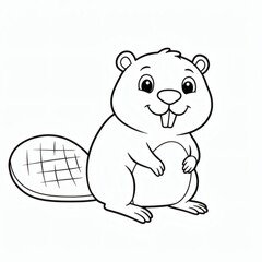 Fototapeta premium Beaver cartoon outline isolated on white background - for coloring page
