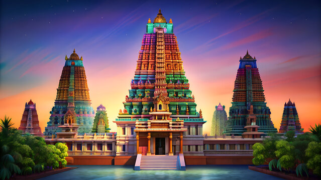Meenakshi Amman Temple with colorful towers GENERATIVE AI