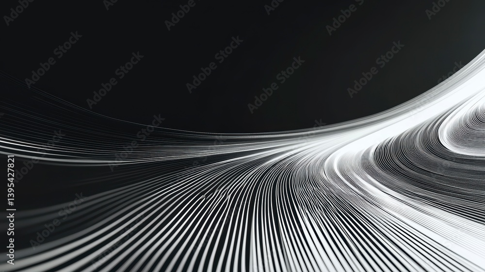 Poster abstract grayscale background with flowing lines, creating a dynamic, elegant design.