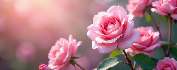 Obraz premium Pastel rose blossoms, blurred soft background , light colors, art