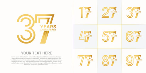 Anniversary set design with double line number. golden color for celebration event