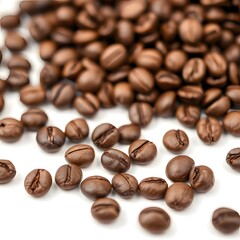shiny fresh roasted coffee beans isolated on white background.