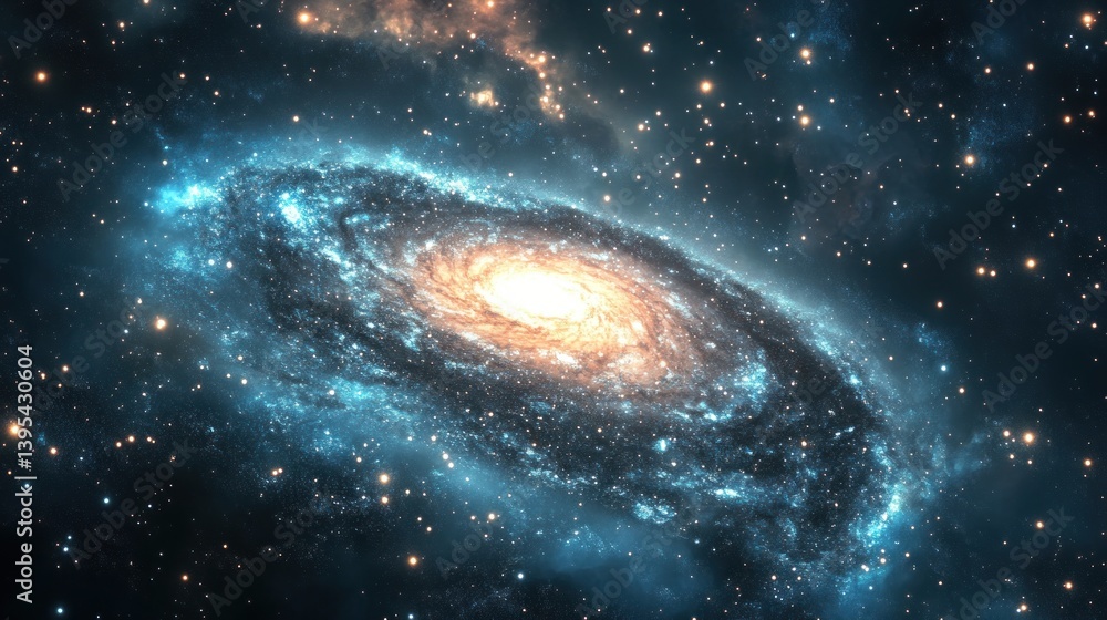 Aufkleber stunning spiral galaxy with bright core and swirling arms in deep space.