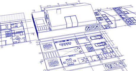 house project architectural sketch 3d	

