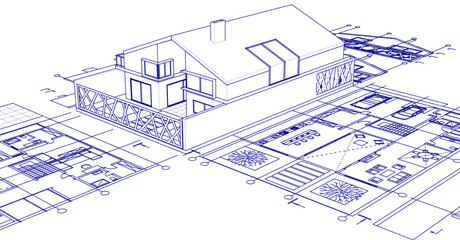 house project architectural sketch 3d	
