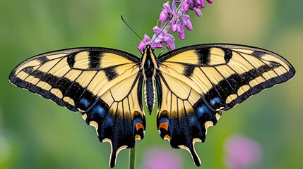Stunning Close-Up of Yellow Butterfly on Violet Flower Petal