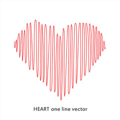 Heart continuous one line drawing, Black and white vector minimalist illustration of love concept made of one line