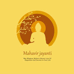 Happy Mahavir Jayanti Greeting with Buddha Silhouette and Blessings Quote