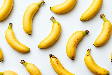 Ripe Yellow Cavendish Bananas Pattern On White Surface, Tropical Fruits, Healthy Food