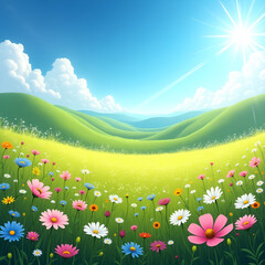 Colorful Wildflowers Blooming in a Green Meadow