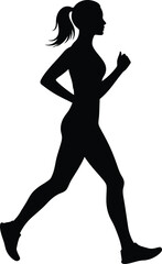 Jogging Woman Silhouette Vector - Minimal Side View Illustration in Black 