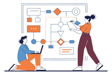 Workflow Process Flowchart Illustration – Teamwork, Project Management, Business Analysis, Flat Design Vector Concept.