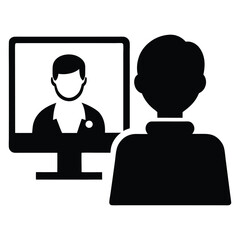 Video Consultation Silhouette Vector | Doctor & Patient on Computer Screen