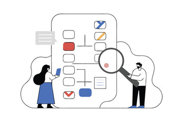 Workflow Process Flowchart Illustration – Teamwork, Project Management, Business Analysis, Flat Design Vector Concept.