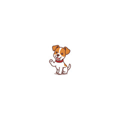 Cute jack russell dog sitting and waving paw cartoon, vector illustration