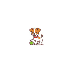 Cute jack russell dog with ball cartoon, vector illustration