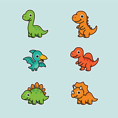 Cute dinosaur cartoon collection for kids, vector illustration