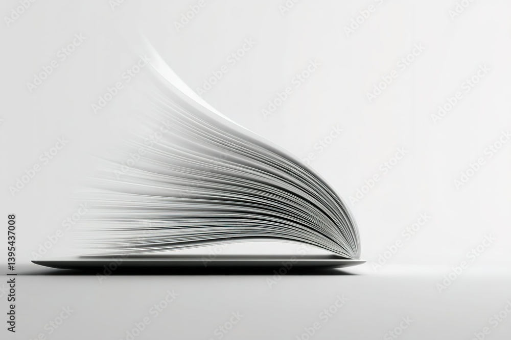 Poster book pages turning rapidly on a plate, creating a dynamic sense of motion and creativity in a minima