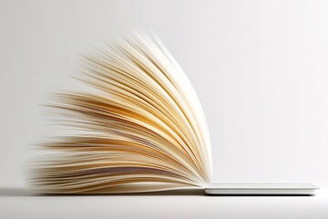 Open book with pages fanned out, capturing the beauty of literature and knowledge in a minimalist setting