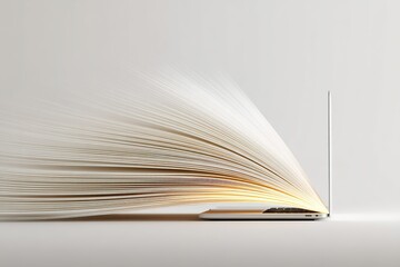 Creative blend of a laptop and a book showcasing the fusion of technology and literature in a modern workspace