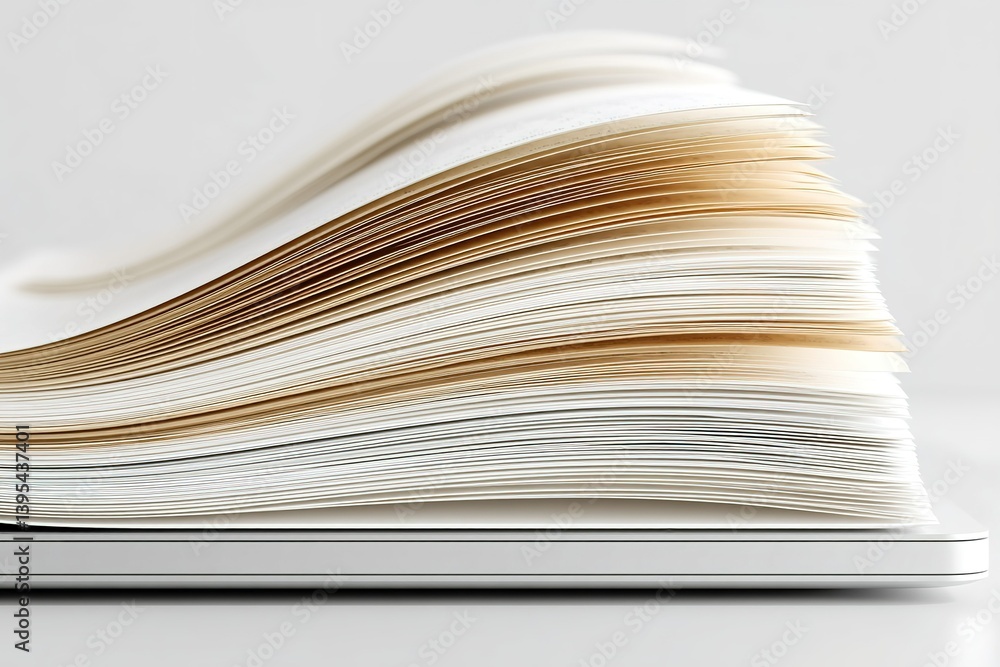 Poster stack of papers arranged neatly on a clean desk, showcasing different shades of white and cream in a